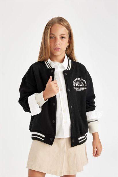 Girl College Collar Thick Fabric Bomber Cardigan