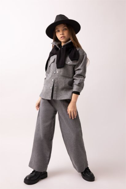 بنطلون بناتي وايد ليج ميلانج رمادي