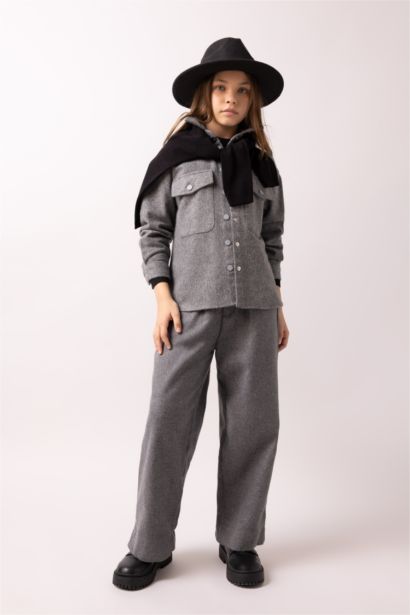 بنطلون بناتي وايد ليج ميلانج رمادي
