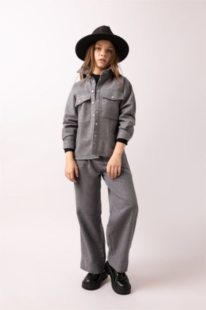 بنطلون بناتي وايد ليج ميلانج رمادي