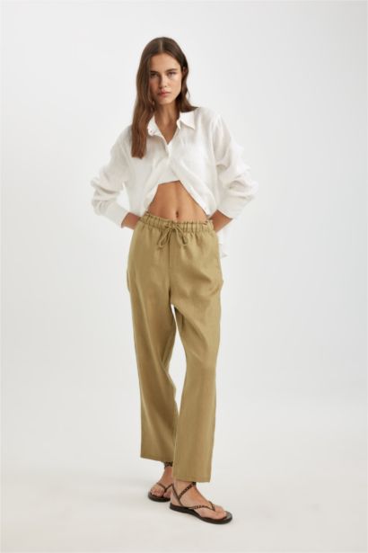 jogger Ankle Length With Pockets linen Trousers