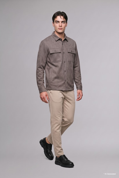 Regular Fit Cepli Süet Gömlek Ceket