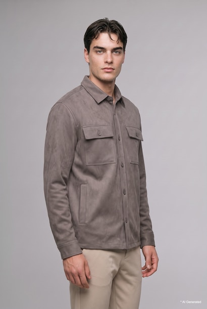 Regular Fit Cepli Süet Gömlek Ceket