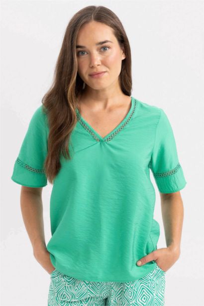 Regular Fit V-Neck Short Sleeve Blouse