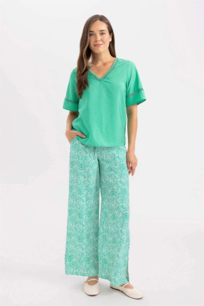 Regular Fit V-Neck Short Sleeve Blouse