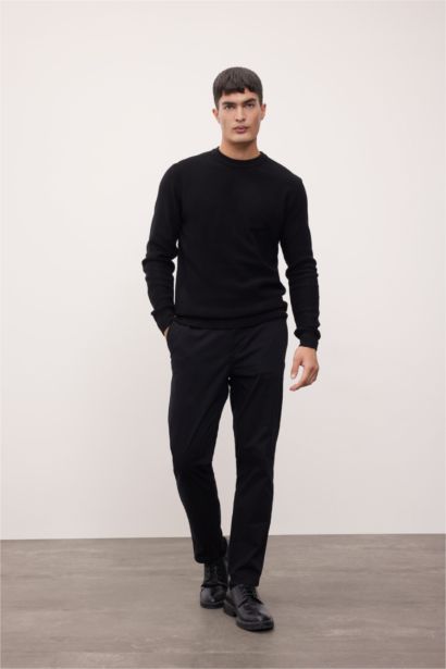 Black Standard Fit Cotton Crew Neck Knitted Pullover