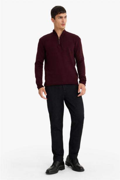 Standard Fit Half Zippered Basic Knit Pullover