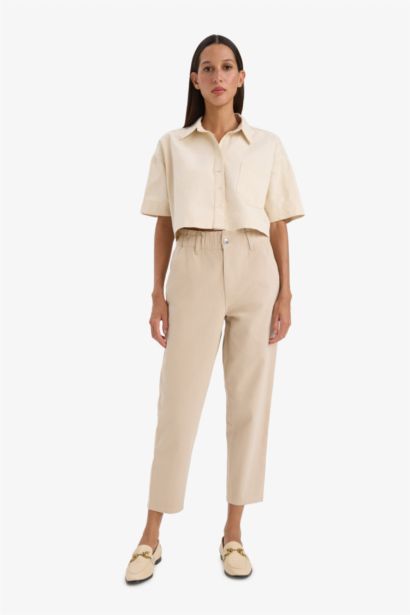 Paperbag Fit Regular Hem Double Pocket Gabardine Trousers