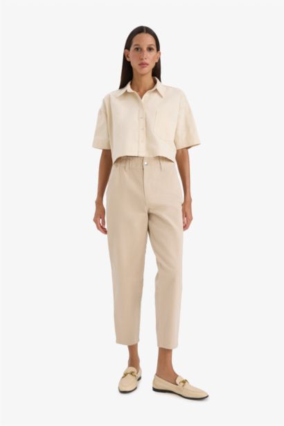 Paperbag Fit Regular Hem Double Pocket Gabardine Trousers