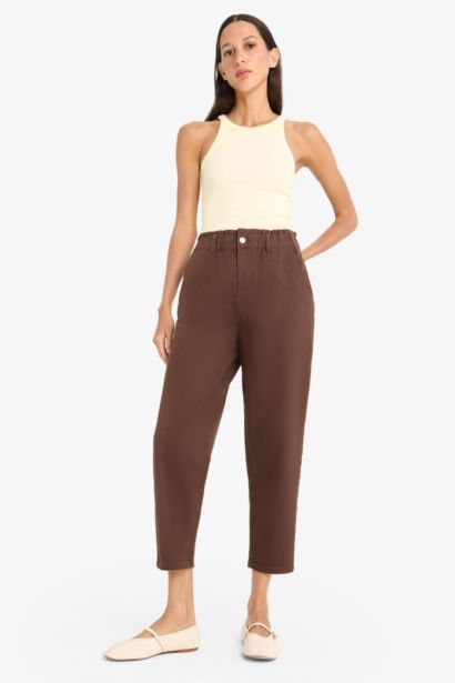 Paperbag High Waist Straight Leg Gabardine Trousers