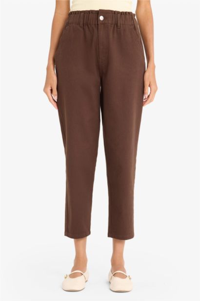 Paperbag High Waist Straight Leg Gabardine Trousers