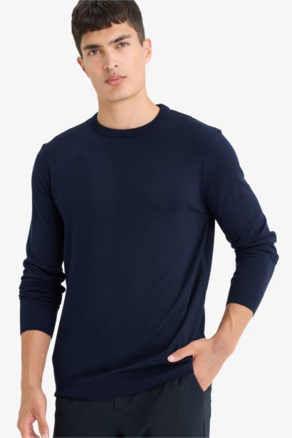 Regular Fit Crew Neck Basic Plain Premium Knit Pullover