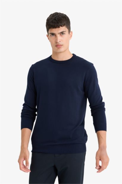 Regular Fit Crew Neck Basic Plain Premium Knit Pullover