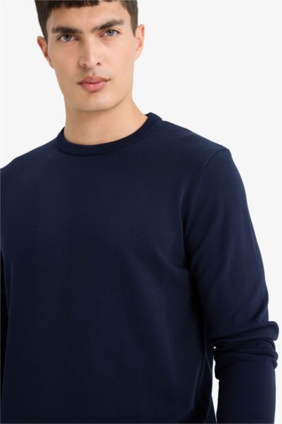 Regular Fit Crew Neck Basic Plain Premium Knit Pullover