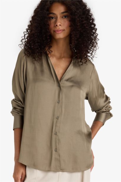 Сатиновая рубашка с длинными рукавами Regular Fit