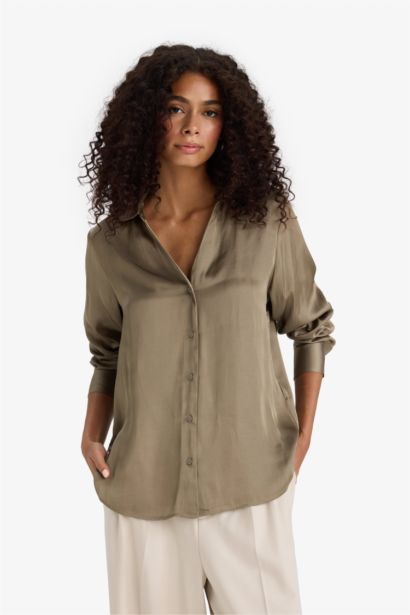 Сатиновая рубашка с длинными рукавами Regular Fit