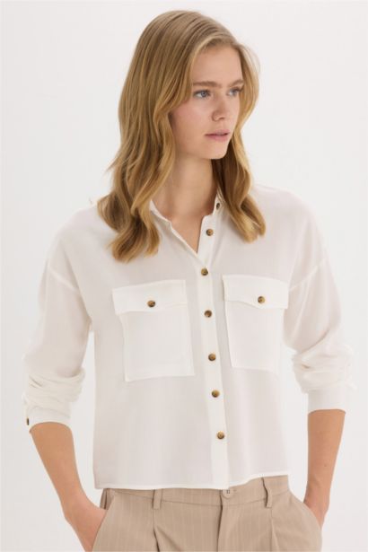 قميص كم طويل فيسكوز قصة عادية برقبة قميص