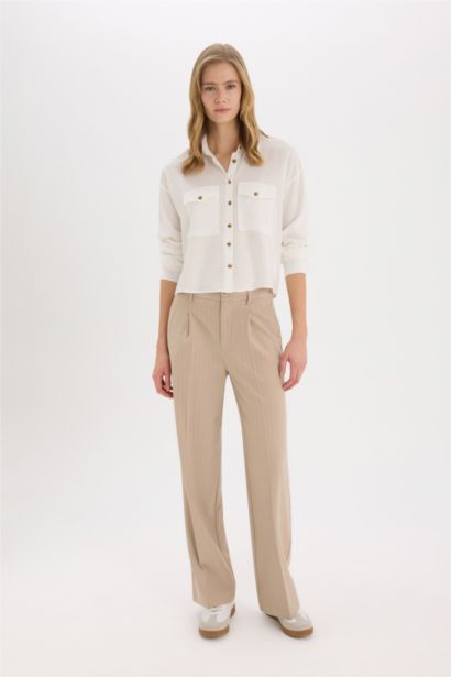 قميص كم طويل فيسكوز قصة عادية برقبة قميص