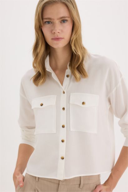 قميص كم طويل فيسكوز قصة عادية برقبة قميص