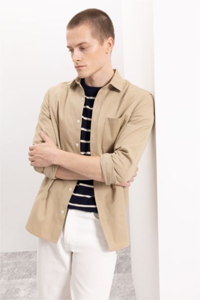 Regular Fit Buttoned Basic Gabardine Cotton Shirt