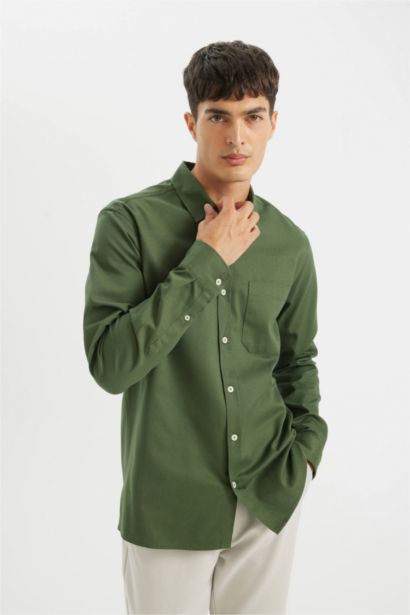 Regular Fit Buttoned Basic Gabardine Cotton Shirt