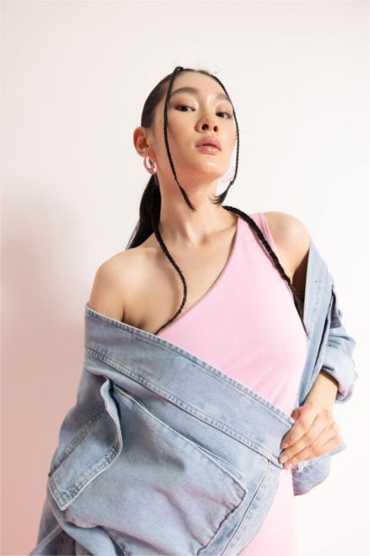 Coool тығыз көйлек жеңсіз Қысқа жеңді трикотаж көйлек