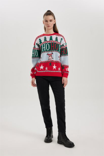 Christmas Themed Crew Neck Knit Pullover