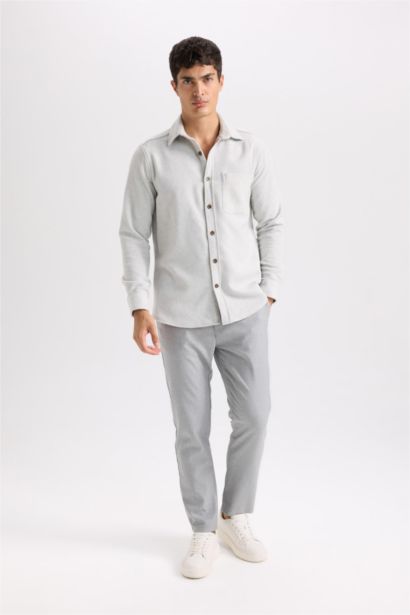 Regular Fit Oduncu Cep Detaylı Basic Düz Uzun Kollu Gömlek