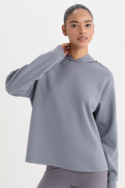 Standart Fit Kapüşonlu Skuba Dalgıç Kumaş Sporcu Basic Düz Sweatshirt