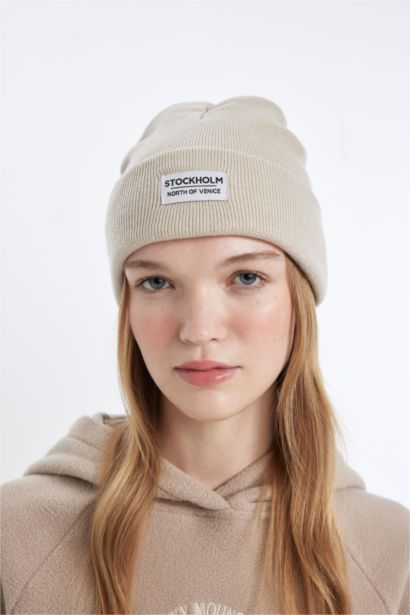 Woman City Themed Woven Labeled Beanie