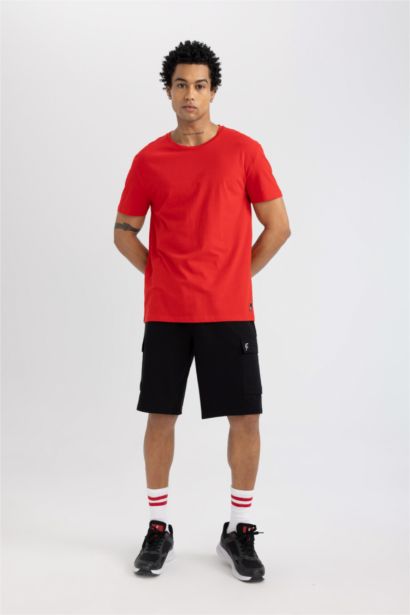 DeFactoFit Standard Fit Crew Neck Crest Printed Printed T-Shirt