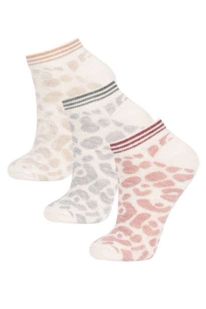 Lot de 3 Chaussettes en coton imprimé léopard pour femme