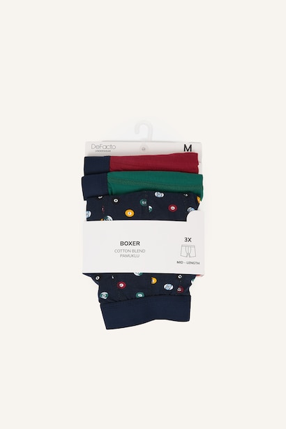 Regular Fit Baskılı 3'lü Boxer Seti