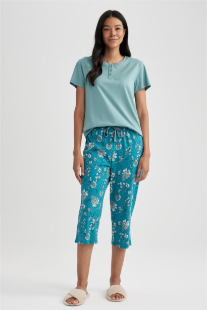 طقم بيجاما نص كم بقصة عادية  - قطعتين