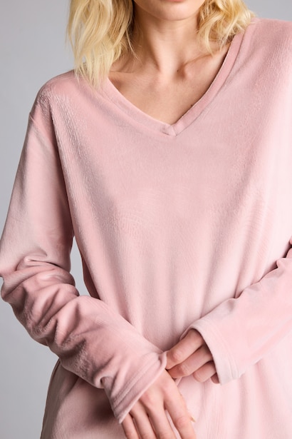 Uzun Kollu Velur Pijama Takımı