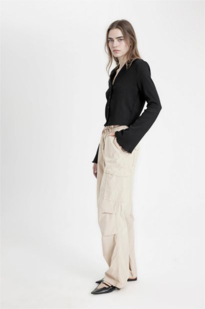 Pantalon Parachute à Taille Normale Popeline