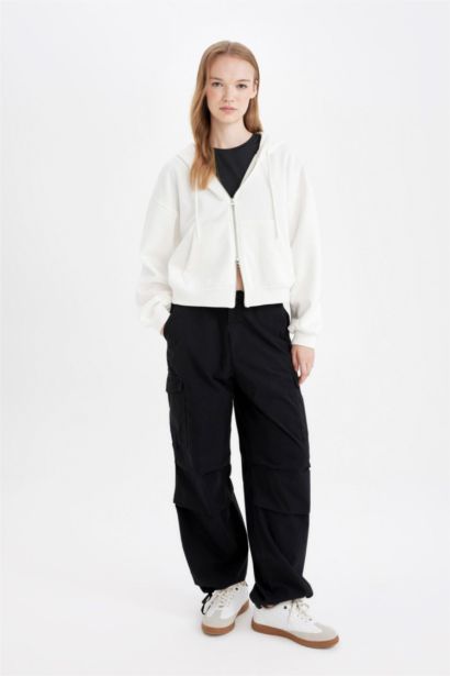 Parachute Waist Elasticated Pocketed Basic Black Trousers