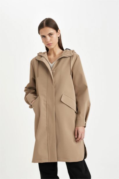 Su Geçirmez Uzun Mevsimlik Yağmurluk Oversize Geniş Kalıp Kapüşonlu Fermuarlı Cepli