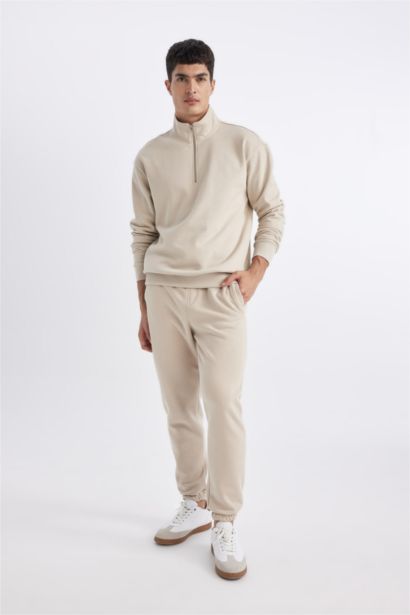 Standard Fit Rib Hem Thick Sweatshirt Fabric Trousers