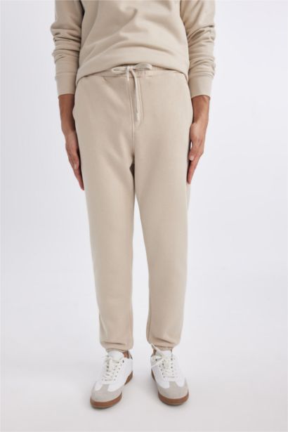 Standard Fit Rib Hem Thick Sweatshirt Fabric Trousers