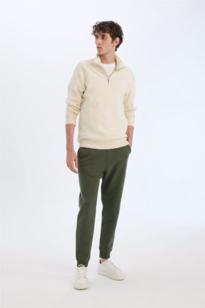 Regular Fit Rib Hem Thick Sweatshirt Fabric Trousers