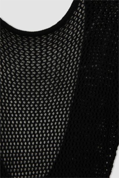 Fall in Love Long Sleeve Black Mesh Beach Dress