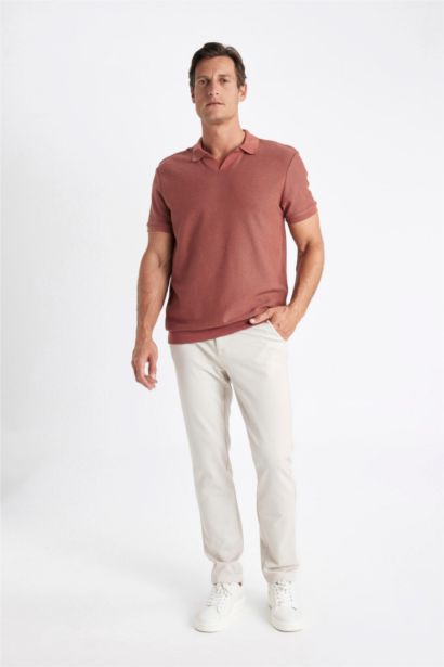 Regular Fit Polo Yaka Kısa Kollu Örgü Görünümlü Tişört