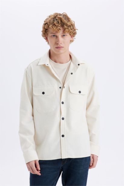 Relax Fit Düğmeli Cepli Uzun Kollu Gömlek