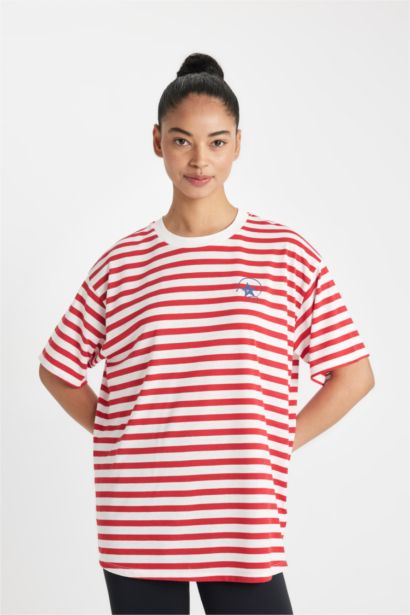 DeFactoFit Oversize Fit Crew Neck Printed Sports T-Shirt