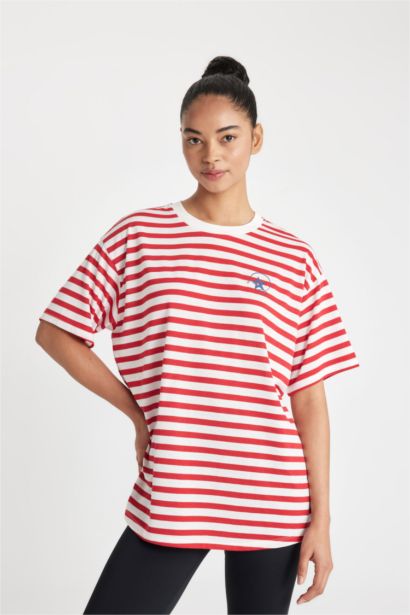 DeFactoFit Oversize Fit Crew Neck Printed Sports T-Shirt