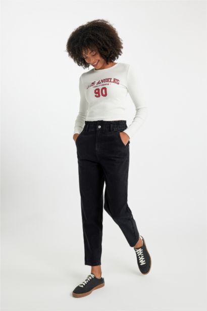 Paperbag Fit Elastic High Waist Straight Leg Jeans