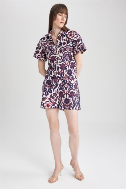 High Waist Wide Leg Patterned Poplin Shorts