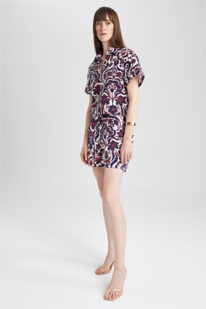 High Waist Wide Leg Patterned Poplin Shorts