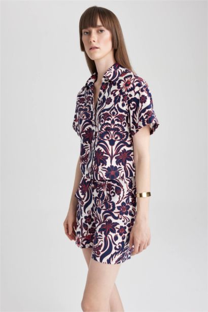 High Waist Wide Leg Patterned Poplin Shorts